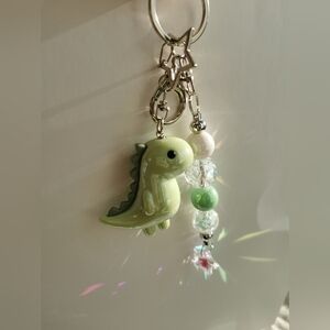 Cute Green Dinosaur Keychain with Beads